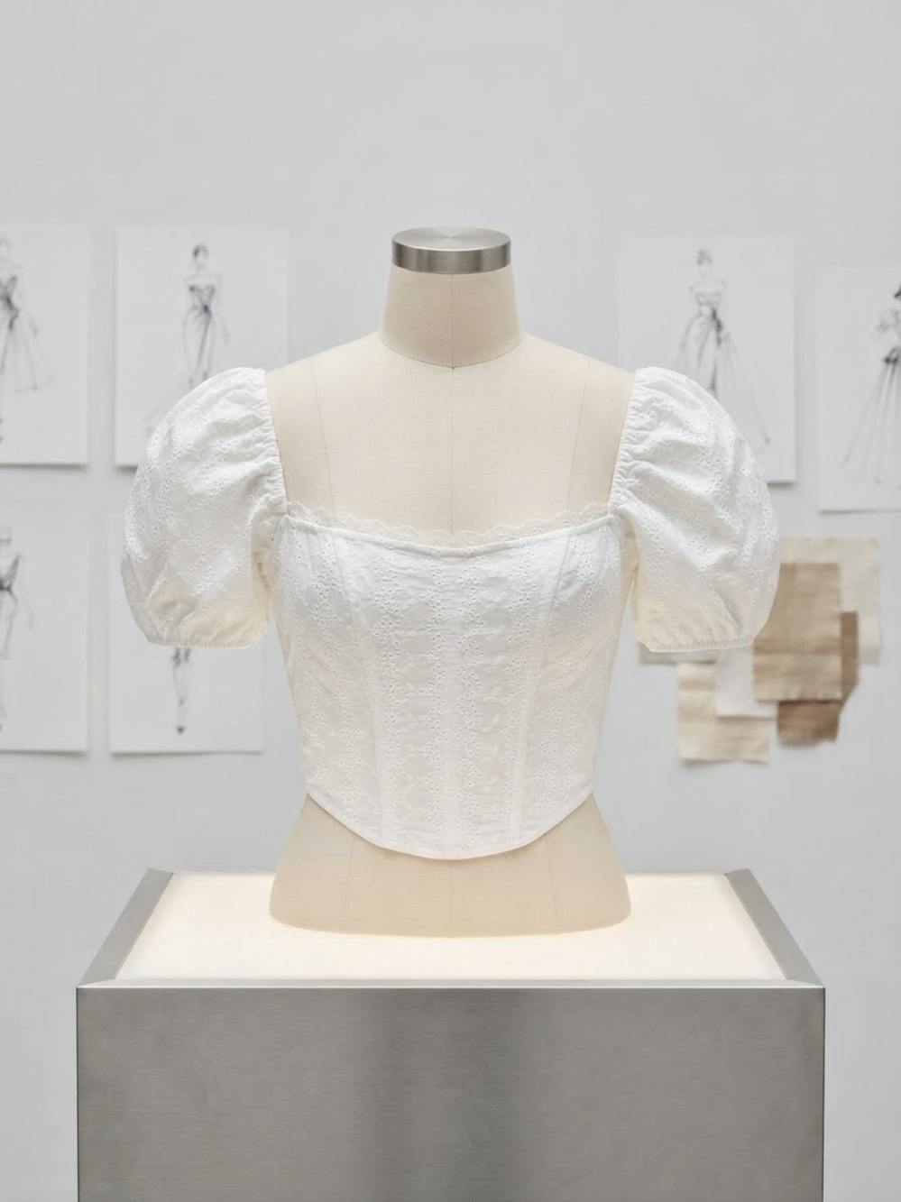 love on a hanger White Puff-Sleeve Corset Top